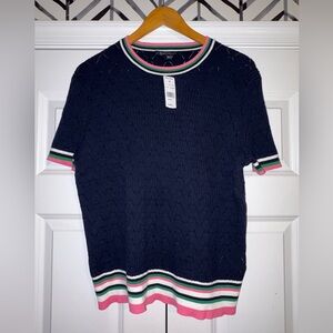 Brooks Brothers Women's Tennis Sweater Cotton Cable Knit Navy Sz XL